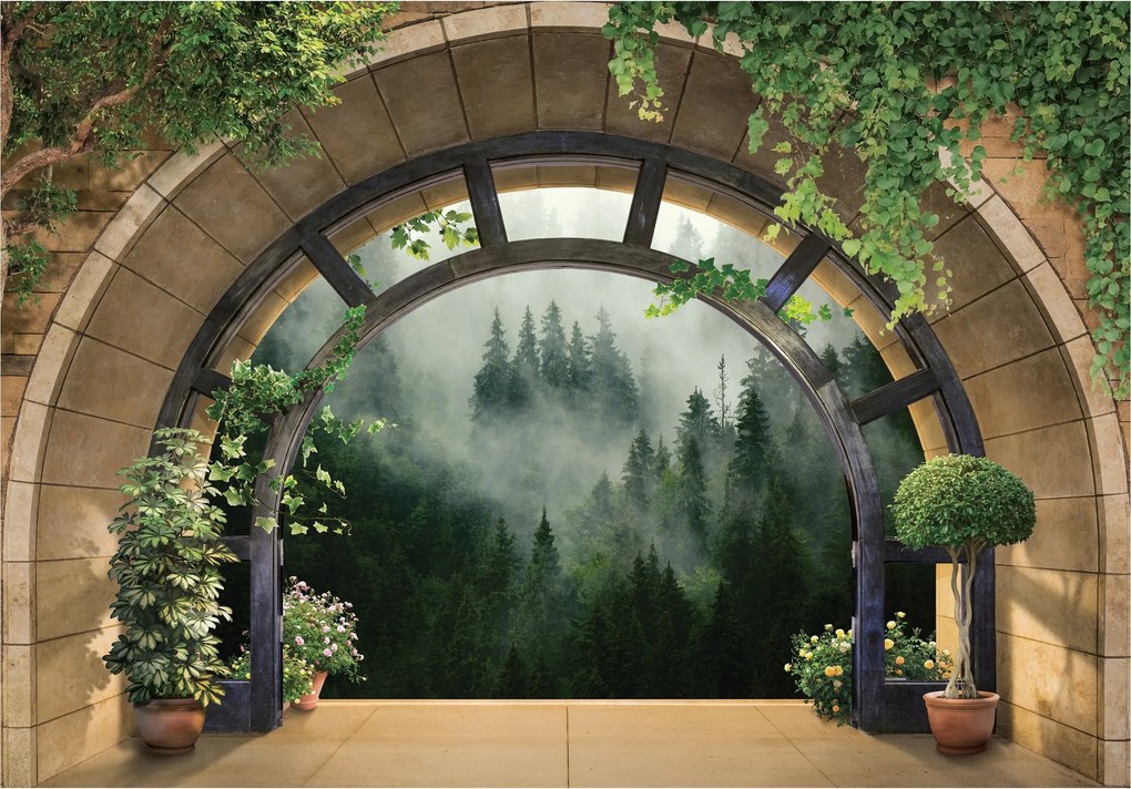 3D fotótapéta Erdő A Ködben Ablak a nappaliba 416x254