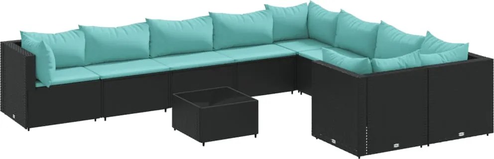 vidaXL 10 részes fekete polyrattan kerti ülőgarnitúra párnákkal