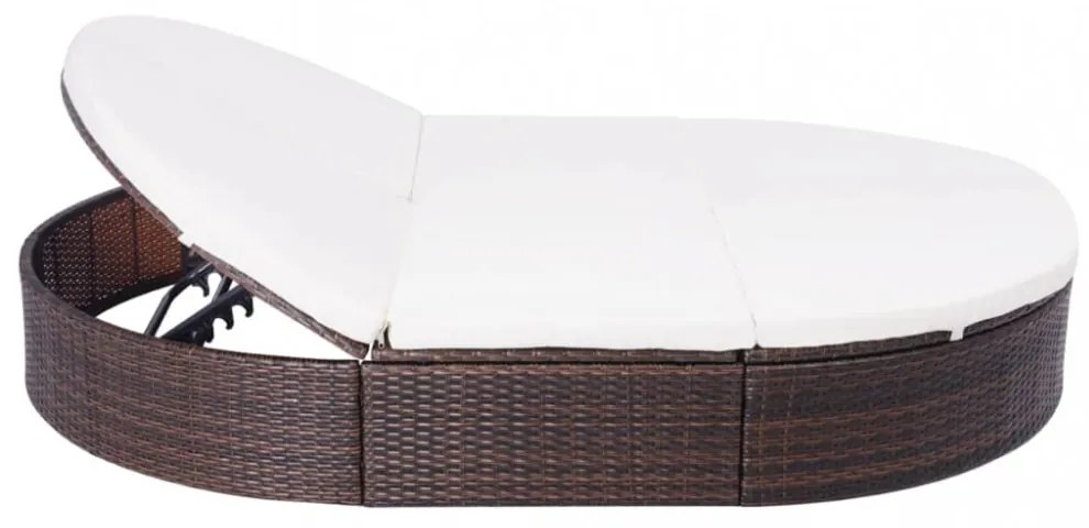 barna polyrattan kültéri napozóágy párnával