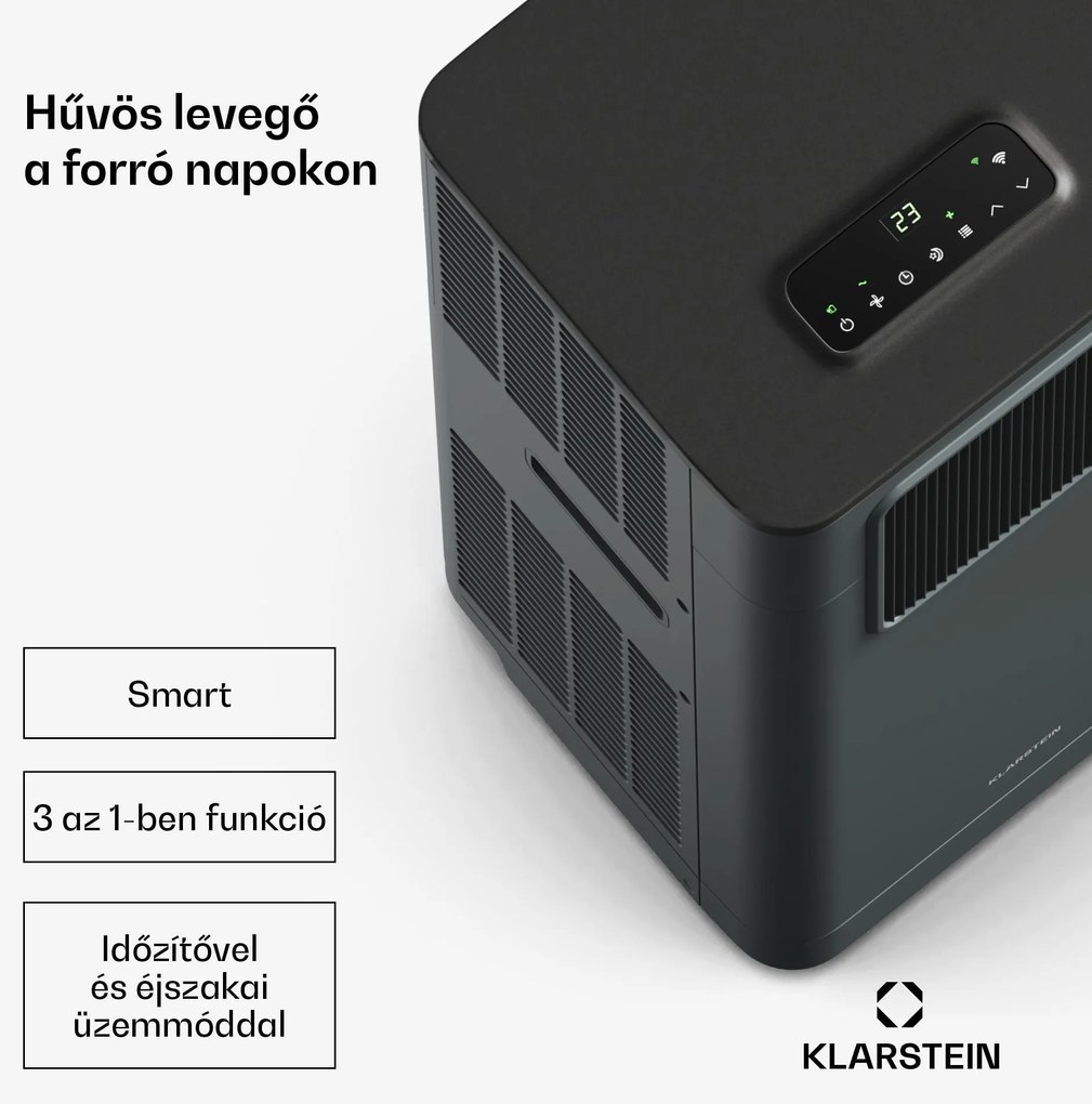 Klarstein Breeze Box 9K Smart PAC légkondicionáló, 3 az 1-ben üzemmód, Intelligens vezérlés, 32 m²-ig, 24ó időzítő, mobil