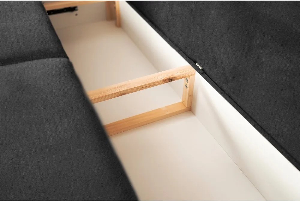 Fekete zsenília kinyitható-tárolóhelyes kanapé 236 cm Silva – ELTAP