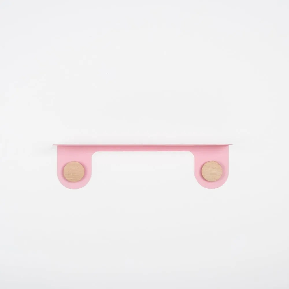Hook rózsaszín acél fali polc tölgyfa dekorral és 2 kampóval, hosszúság 50 cm - Gazzda