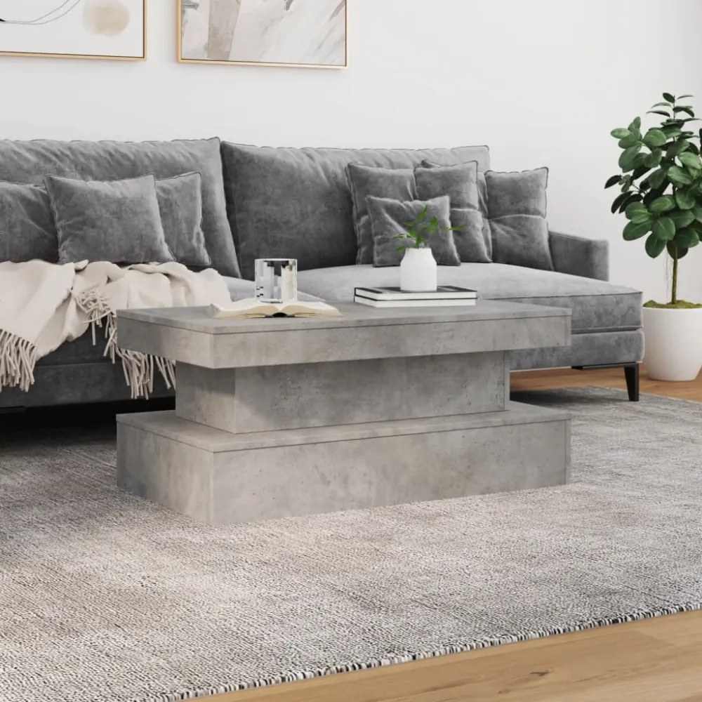 betonszürke dohányzóasztal LED-lámpákkal 90x50x40 cm