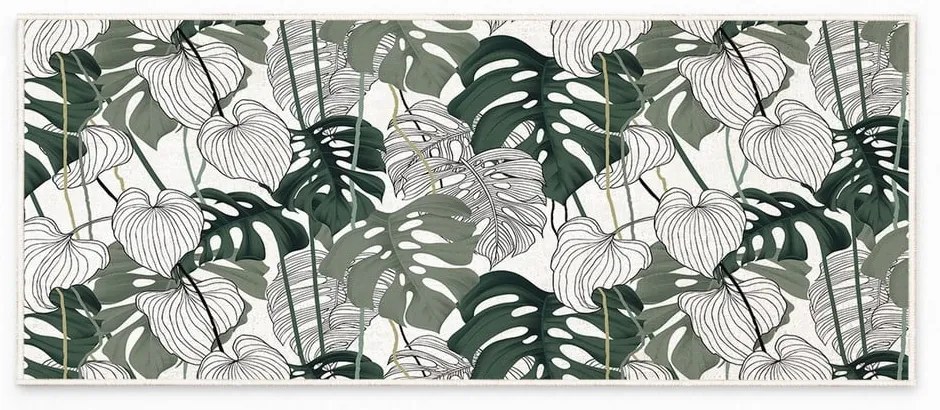 Fehér-zöld mosható szőnyeg 80x150 cm Monstera – Oyo Concept