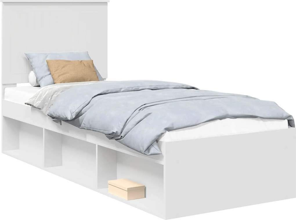 vidaXL Ágykeret fejtámlával Fehér 75 x 190 cm Tömör fenyőfa