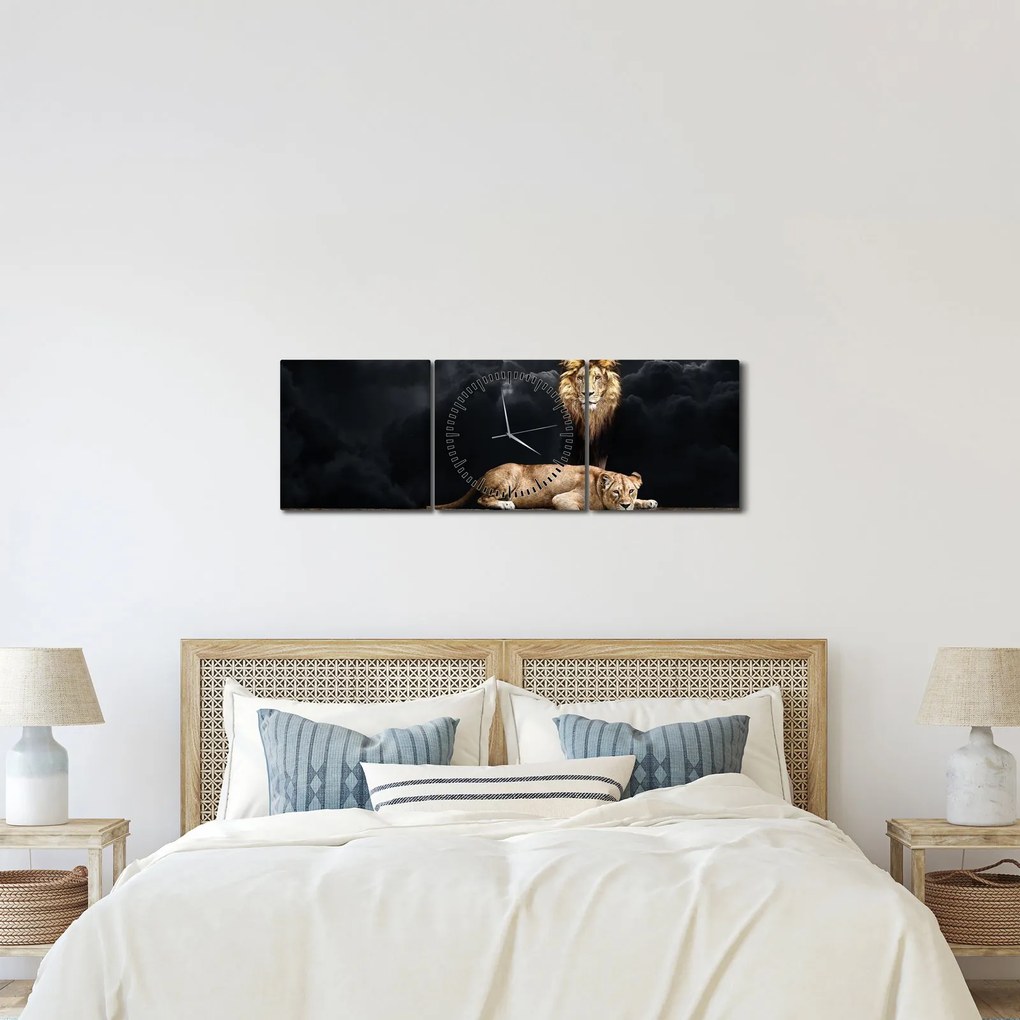 Kép - oroszlán és a nőstény oroszlán a felhőkben (órával) (90x30 cm)