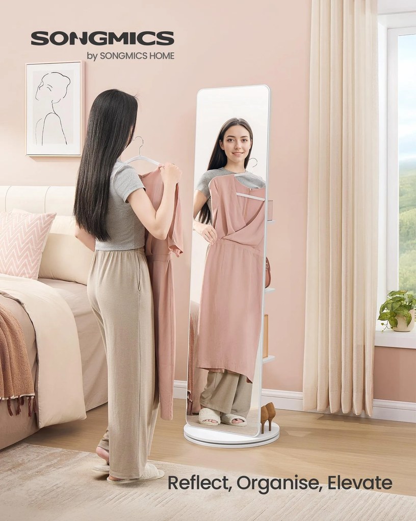 SONGMICS álló tükör, 360°-ban forgatható, 163 x 45 cm, felhőfehér