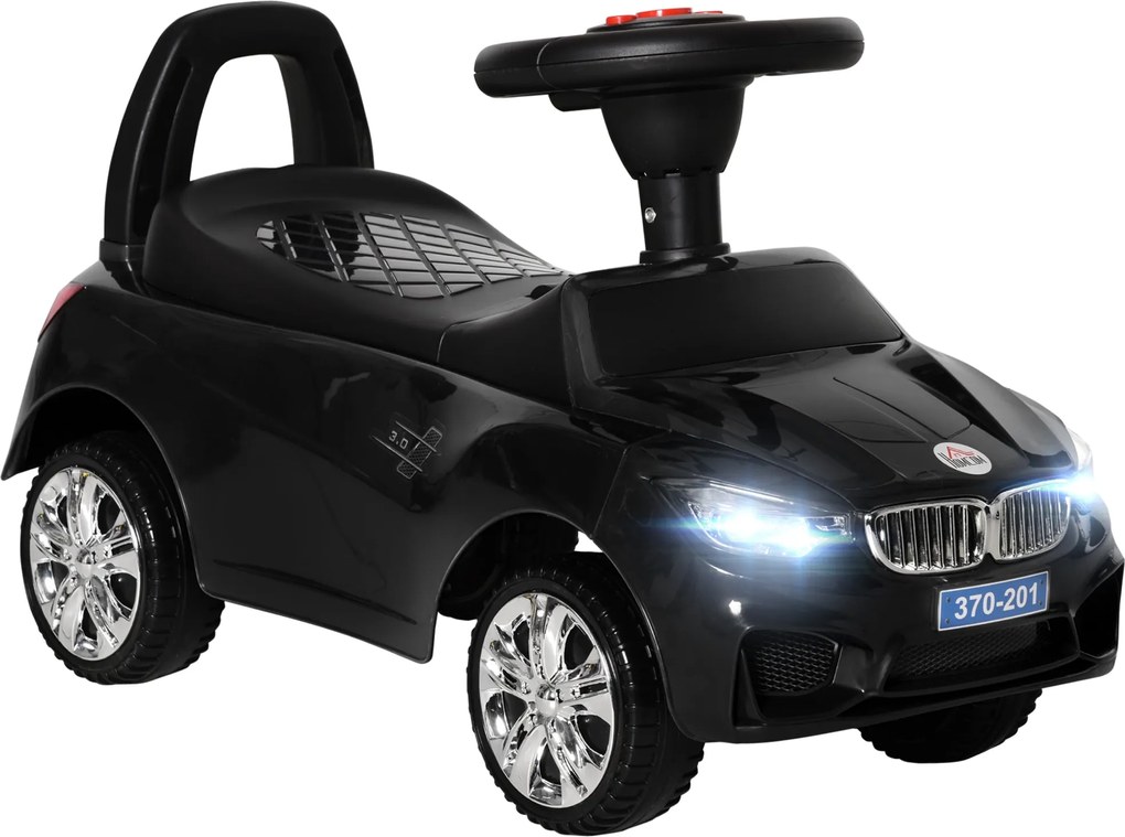 HOMCOM Elektromos Kocsik Emelkedéshez 18-36 Hónapos Gyerekeknek Fényszóróval, Zenével, Duda, Kormányzással, Tároló Hellyel és Tolófallal - 63.5x28x36