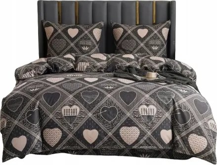 Ágynemű garnitúra 220x200 cm 3 részes ágyneműhuzat garnitúra Szürke Szívecske