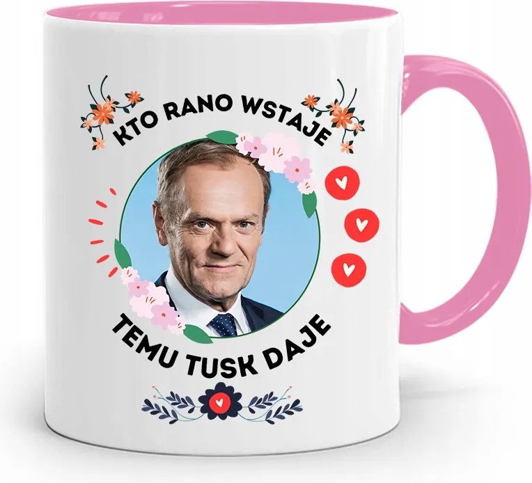 Donald Tusk Rózsaszín Bögre Platform Ajándék fényképes nyomtatással
