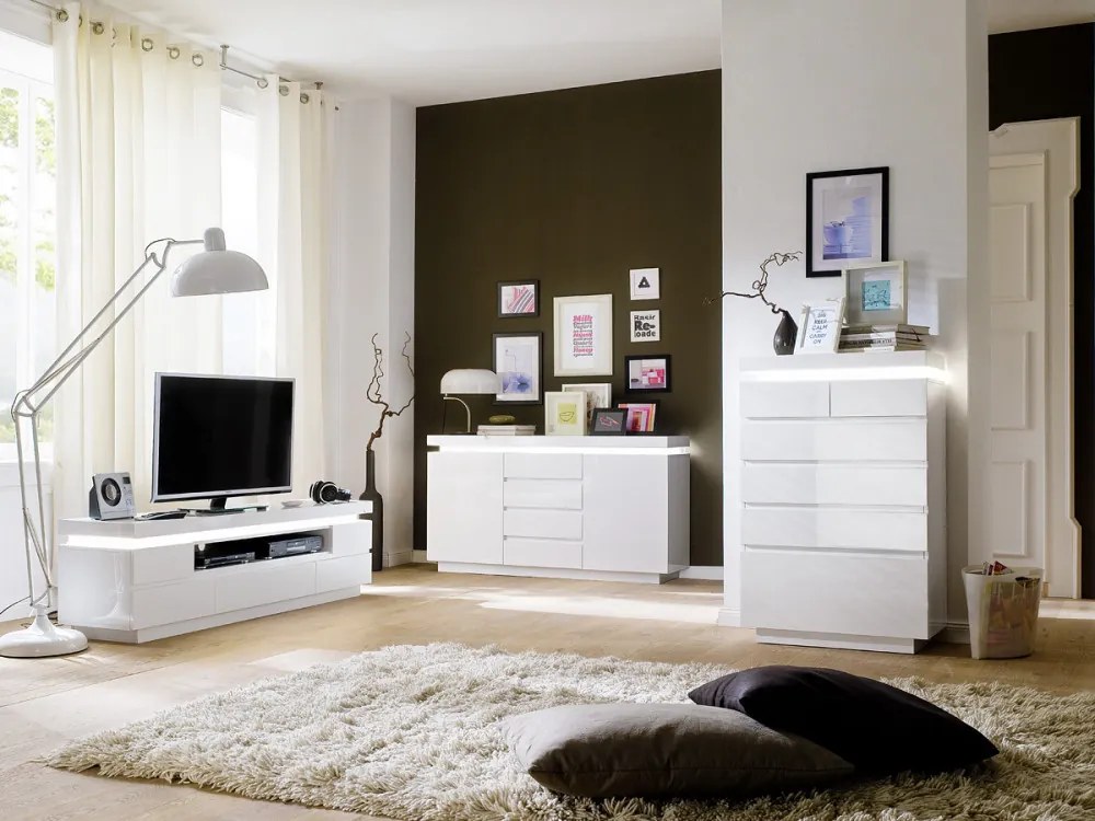 Ocean komód 2 ajtós - 4 fiókos lakkozott MDF LED világítással 150 cm