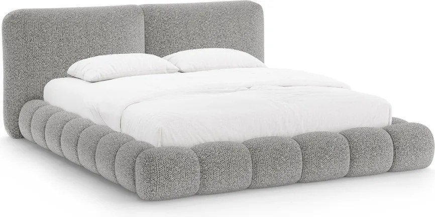 Szürke kárpitozott ágyneműtartós franciaágy ágyráccsal 200x200 cm Solange – Micadoni