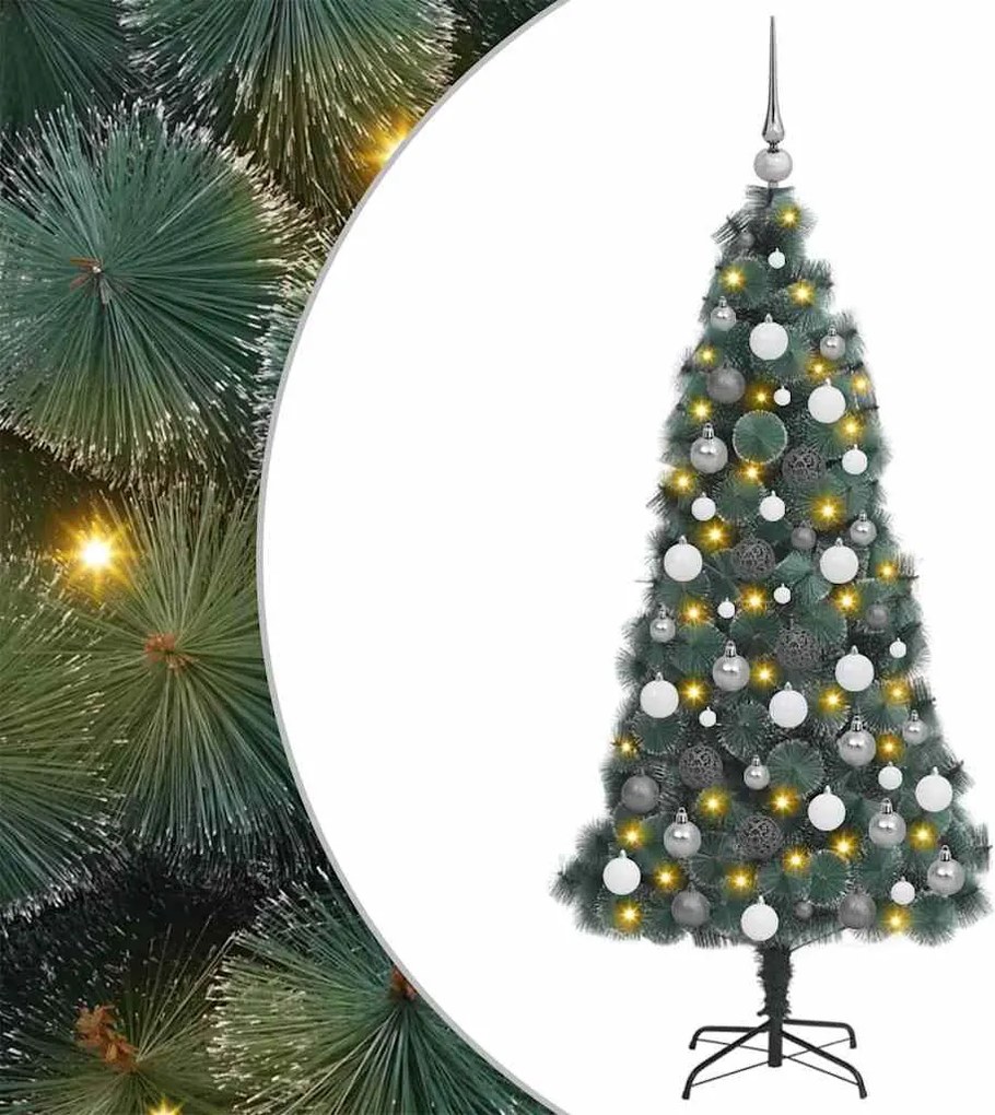 vidaXL Műfenyő előre világítva gömbökkel 300 LED-del Zöld 180 cm PET
