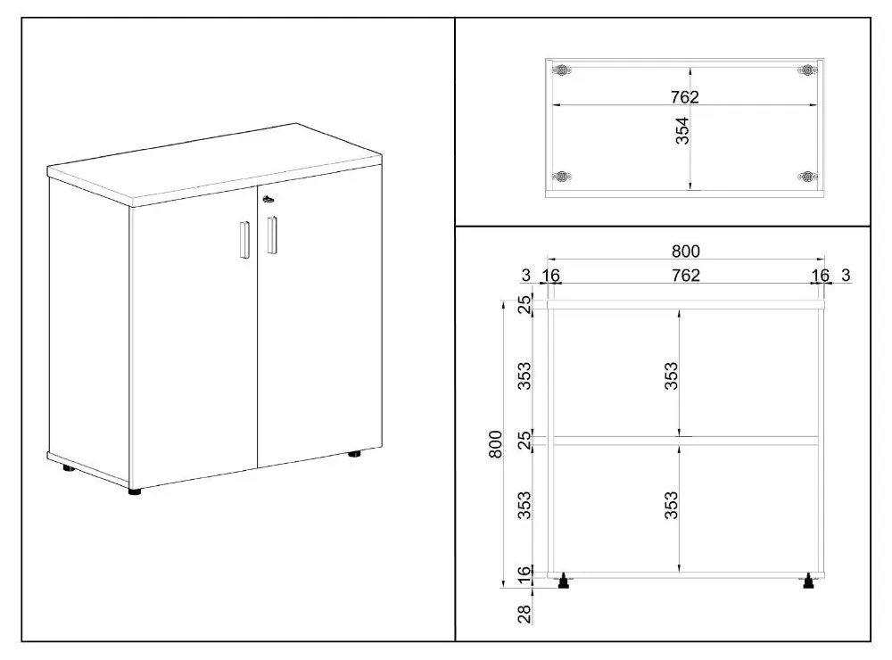 SimpleOffice alacsony szekrény 80 x 40 x 80 cm, nyír