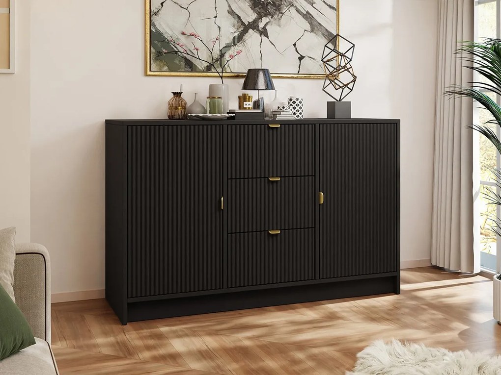 Komód Rozoma 2D3SZ (matt fekete + arany) . 1103672
