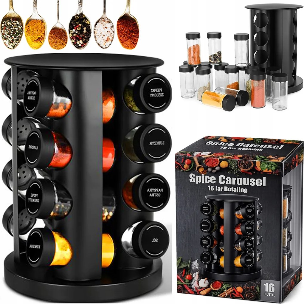 Fűszertartók Fűszertartó Forgó Állvány 16 Tégely Matrica