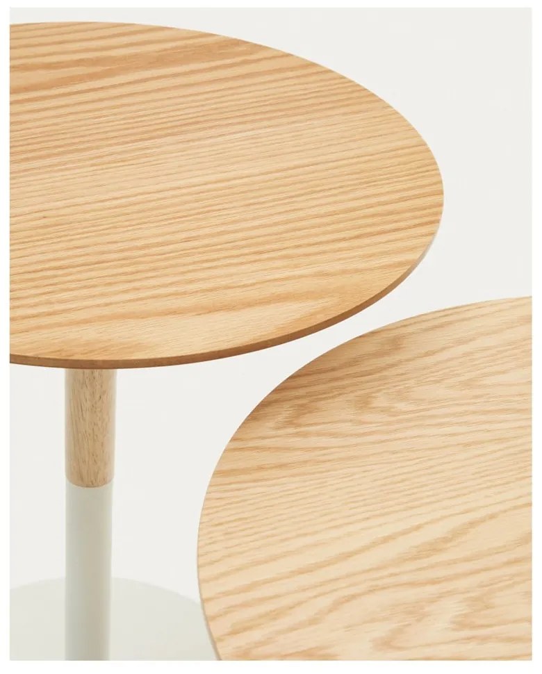 Kerek tárolóasztal szett tölgyfa dekorral 2 db-os Watse – Kave Home