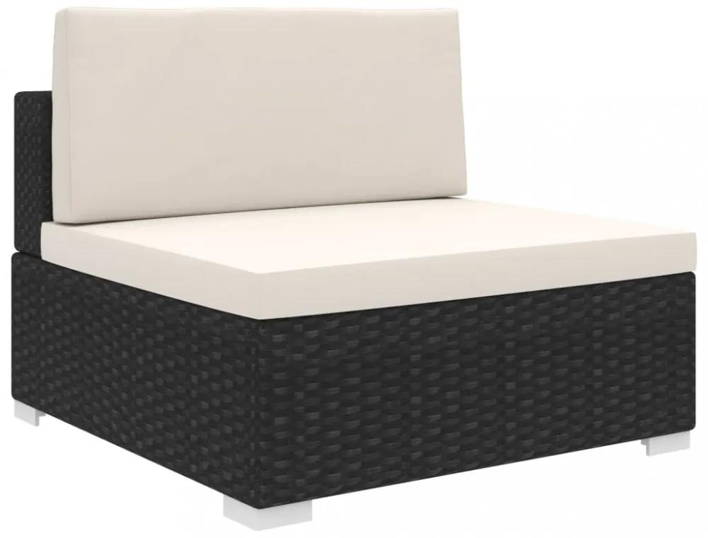 1 db fekete polyrattan moduláris középső kanapé párnákkal