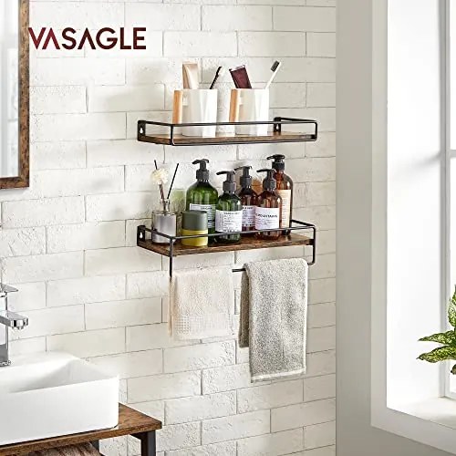 Lebegő polc,2 darabos fali polc akasztóval, rusztikus barna és fekete