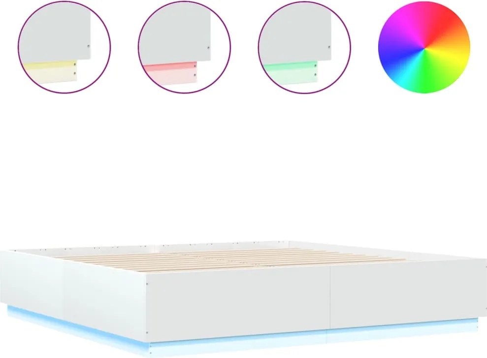 vidaXL fehér szerelt fa ágykeret LED-del 200 x 200 cm