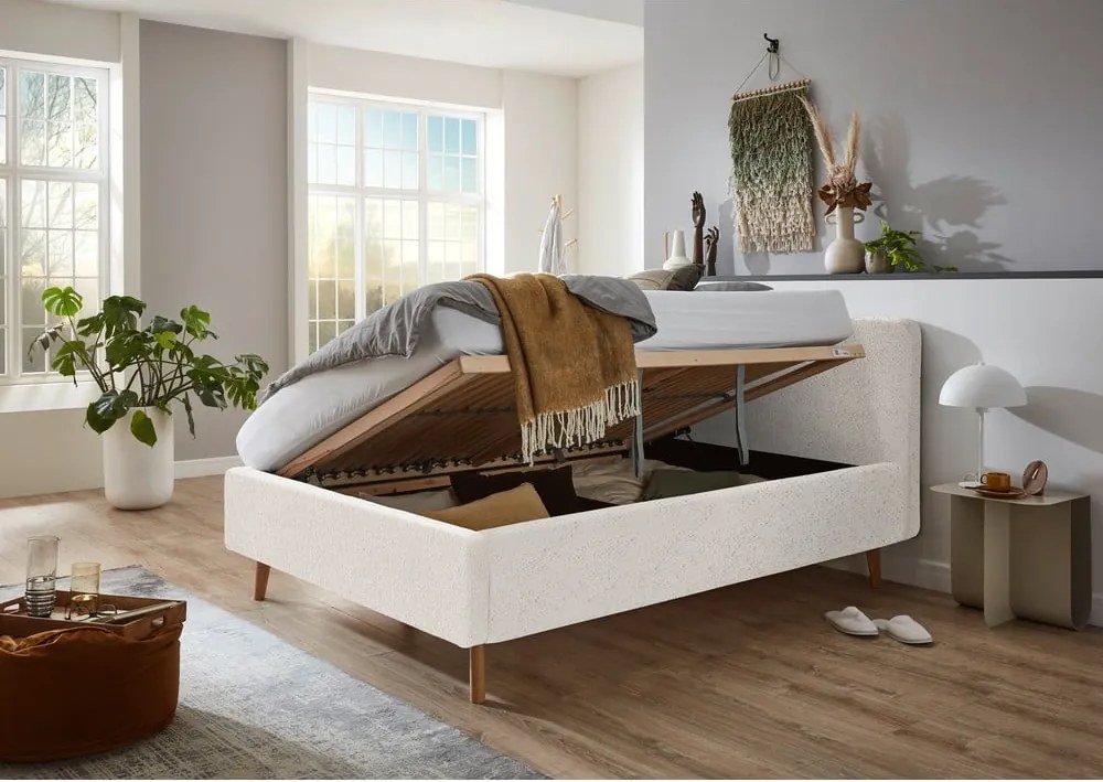 Fehér kárpitozott ágyneműtartós franciaágy ágyráccsal 140x200 cm Mattis – Meise Möbel