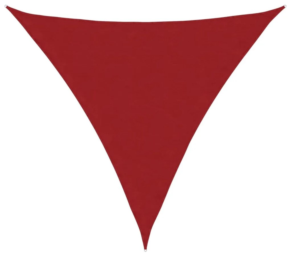 piros háromszögű oxford-szövet napvitorla 3,6 x 3,6 x 3,6 m