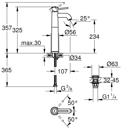 GROHE 23784000 - START CLASSIC mosdócsaptelep, 357 mm, fényes króm