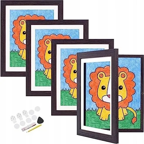 Képkeret Nyitható Rajzok Képek 4 db-os szett Sötétbarna A4