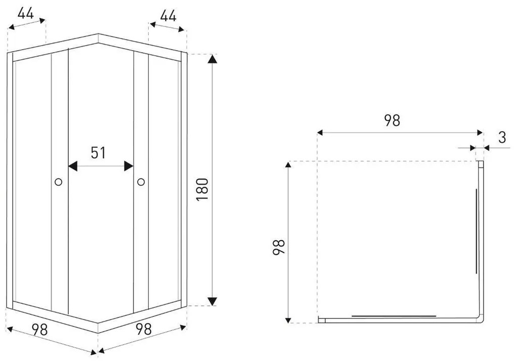 OLGA SQ 100x100 szögletes zuhanykabin zuhanytálca nélkül