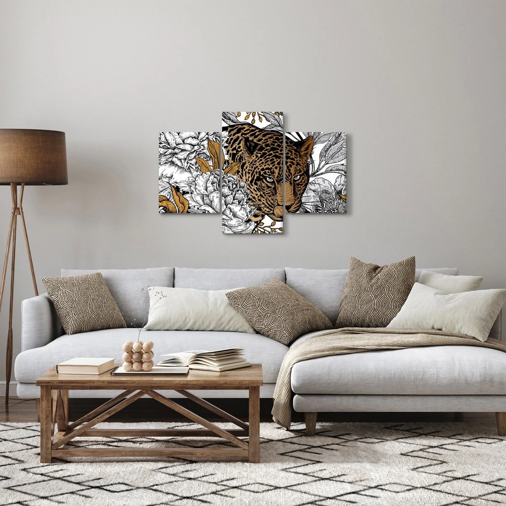 Kép - leopárd a virágok között (90x60 cm)