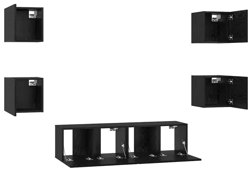 TV szekrény garnitúra Falra szerelhető 6 pcs Musta tammi