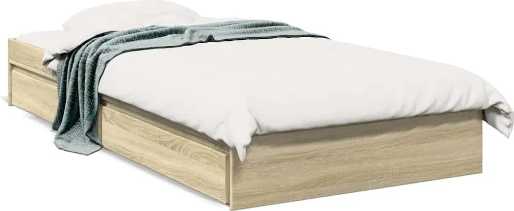vidaXL sonoma tölgy színű szerelt fa ágykeret fiókokkal 75x 190 cm