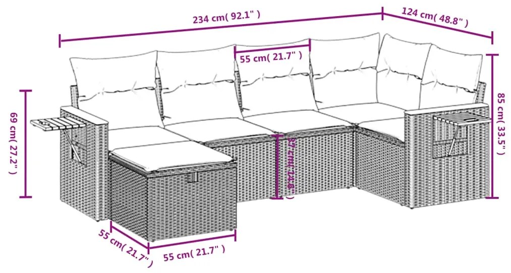 6 részes bézs polyrattan kerti ülőgarnitúra párnával