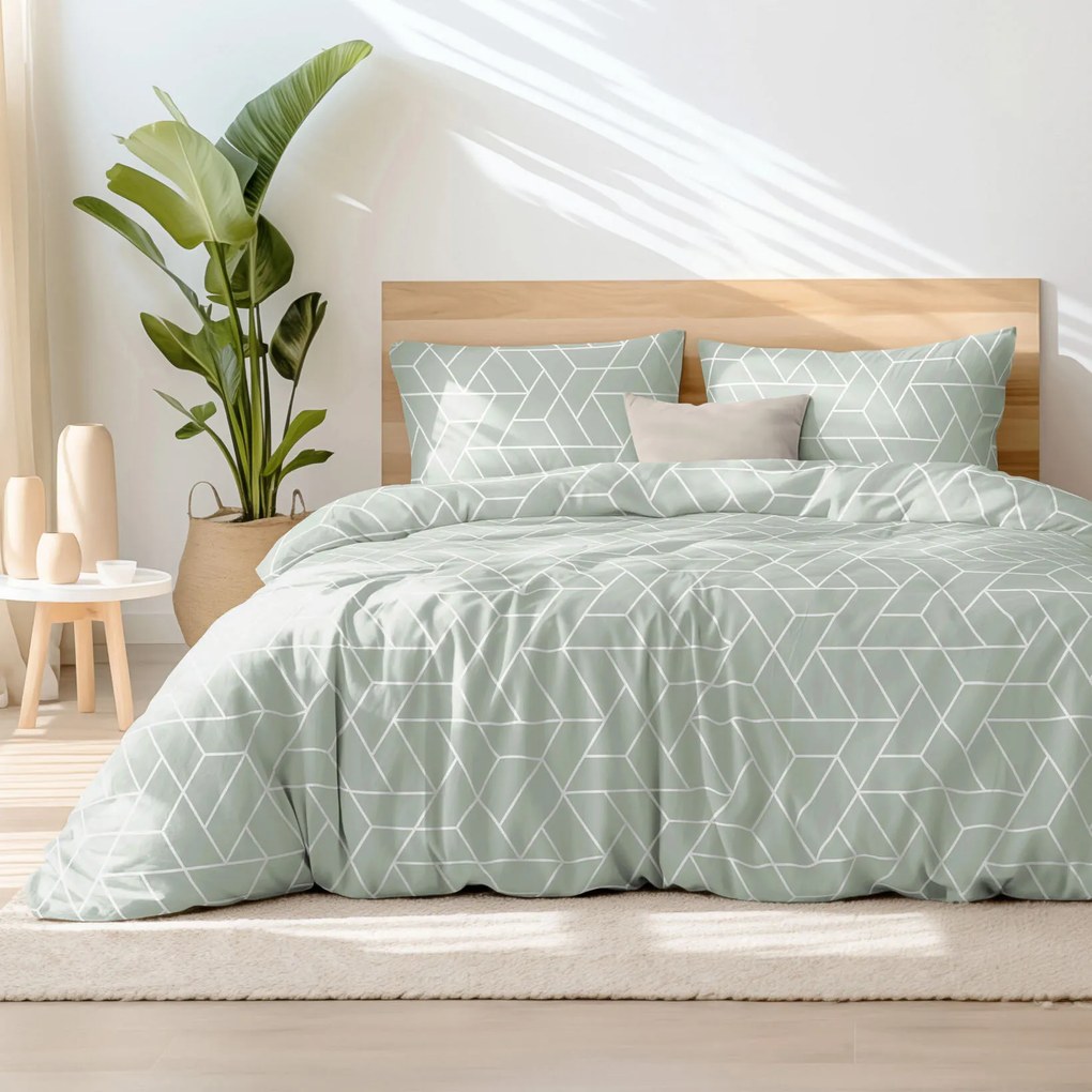 Goldea pamut ágyneműhuzat - mozaik minta, zsálya alapon 140 x 200 és 70 x 90 cm