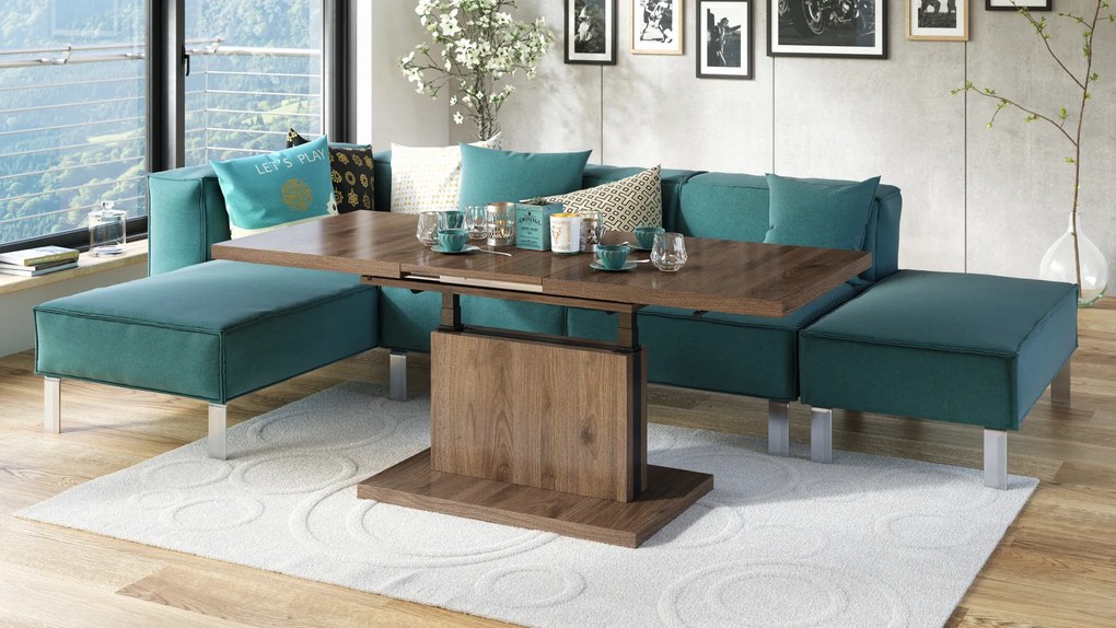 Mazzoni ASTON Elegáns Dió - MODERN DOHÁNYZÓASZTAL NYITHATÓ/MAGASÍTHATÓ ÉTKEZŐASZTAL ÉS DOHÁNYZÓASZTAL EGYBEN