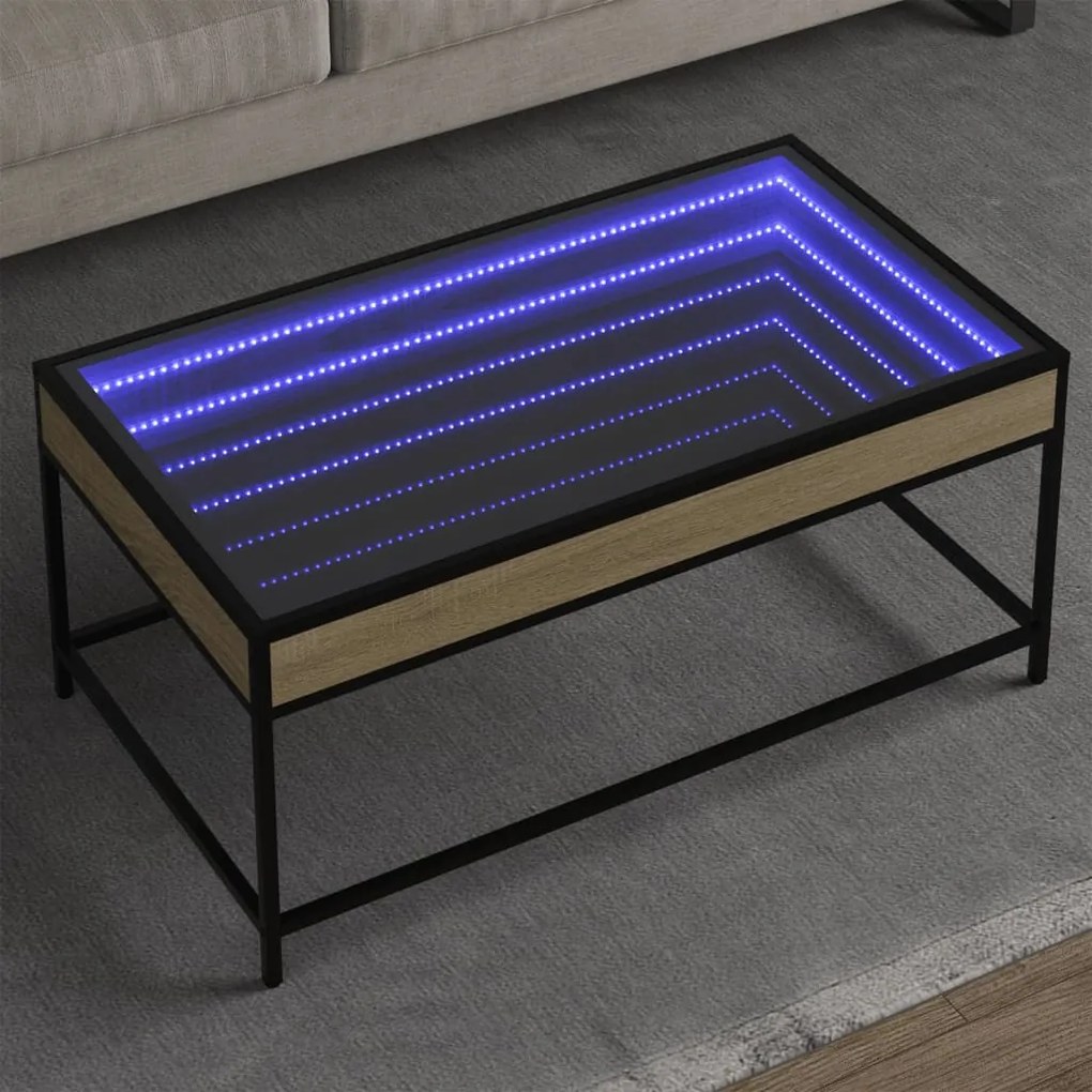 Sonoma tölgy végtelen hatású LED-es dohányzóasztal 90x50x41 cm