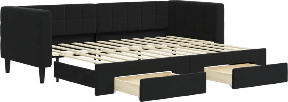 vidaXL fekete kihúzható bársony heverő fiókkal 80 x 200 cm