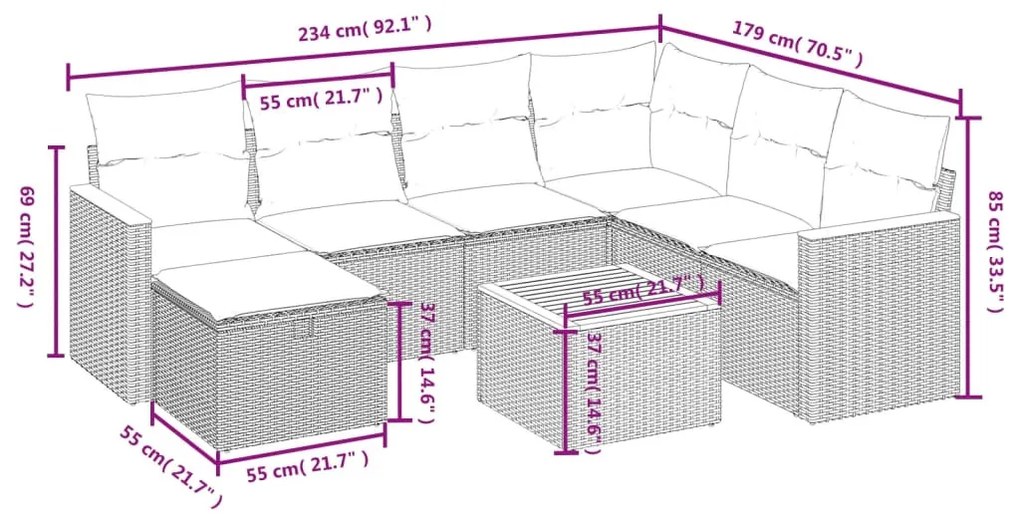 8 részes bézs polyrattan kerti ülőgarnitúra párnával