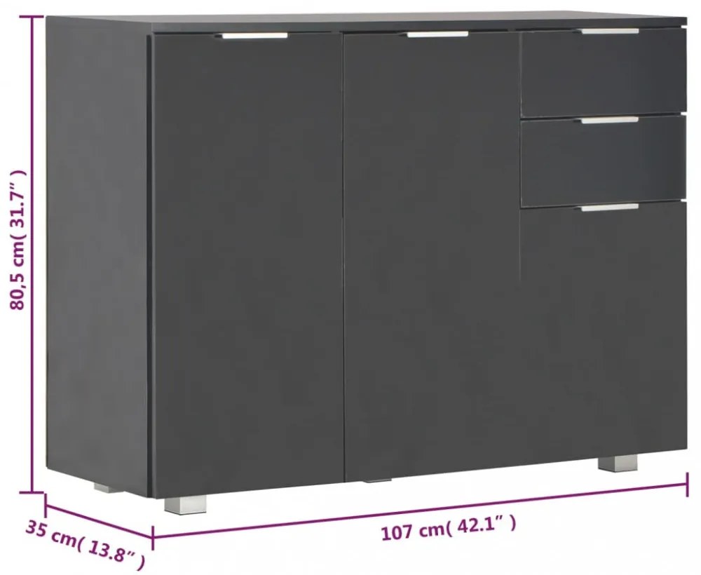 fekete magasfényű tálalószekrény 107x35x80,5 cm