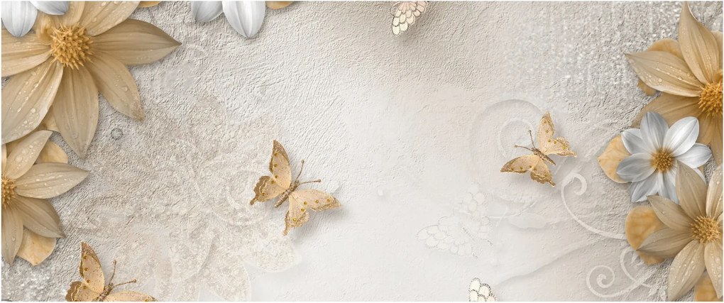 Kép - virágok pillangókkal (120x50 cm)