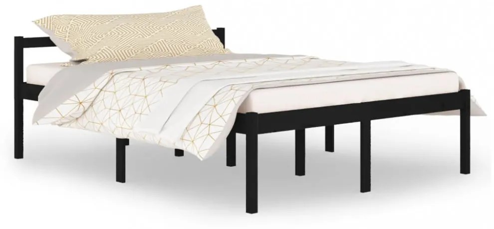 King Size fekete tömör fenyőfa ágy időseknek 150 x 200 cm