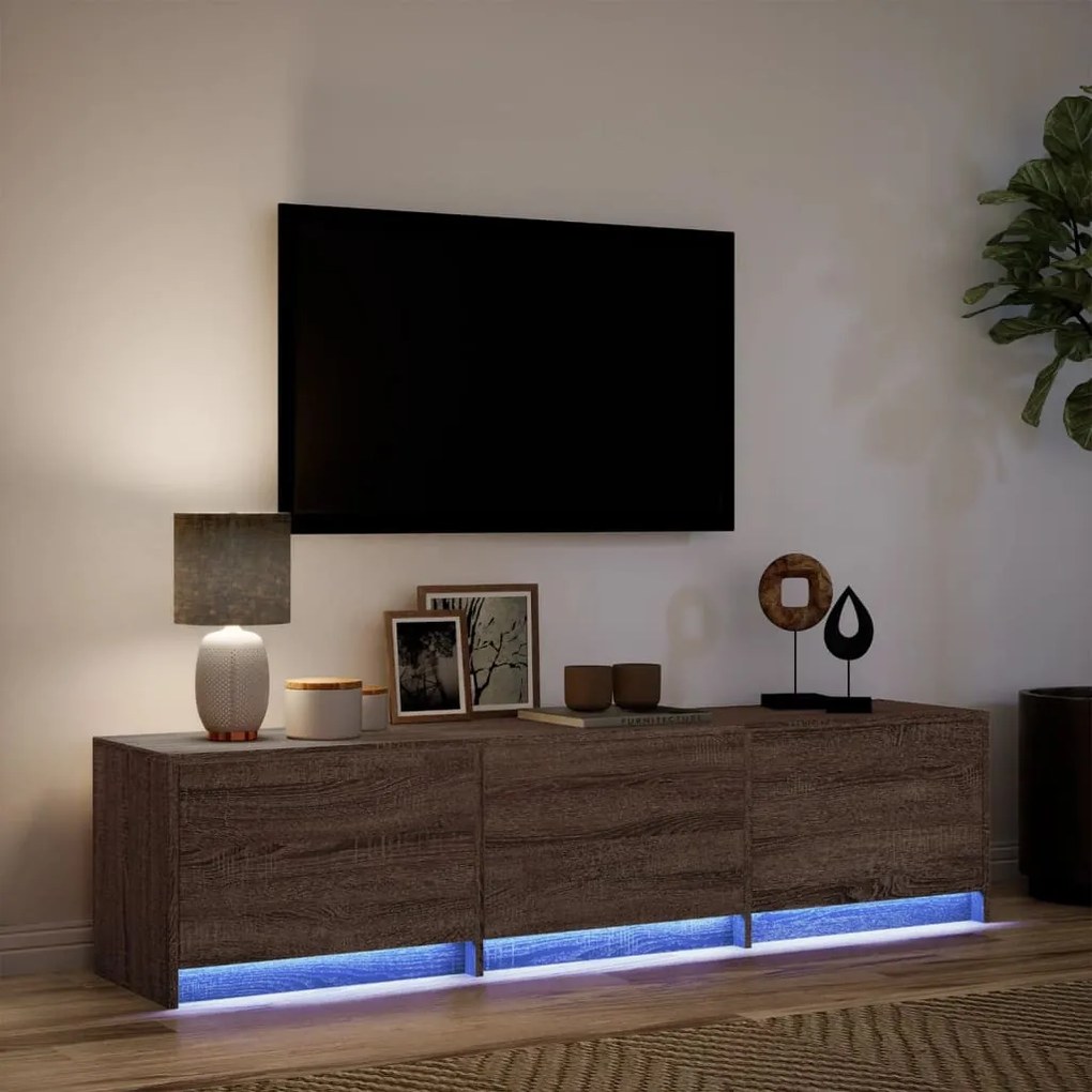 barna tölgy színű szerelt fa TV-szekrény LED-del 165x34x40 cm