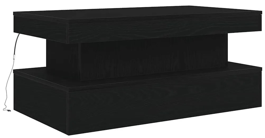 Fekete tölgy dohányzóasztal LED-lámpákkal 90x50x40 cm