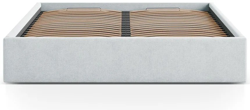 Világosszürke kárpitozott ágyneműtartós-ágytámla nélkül franciaágy ágyráccsal 180x200 cm Susan – Micadoni