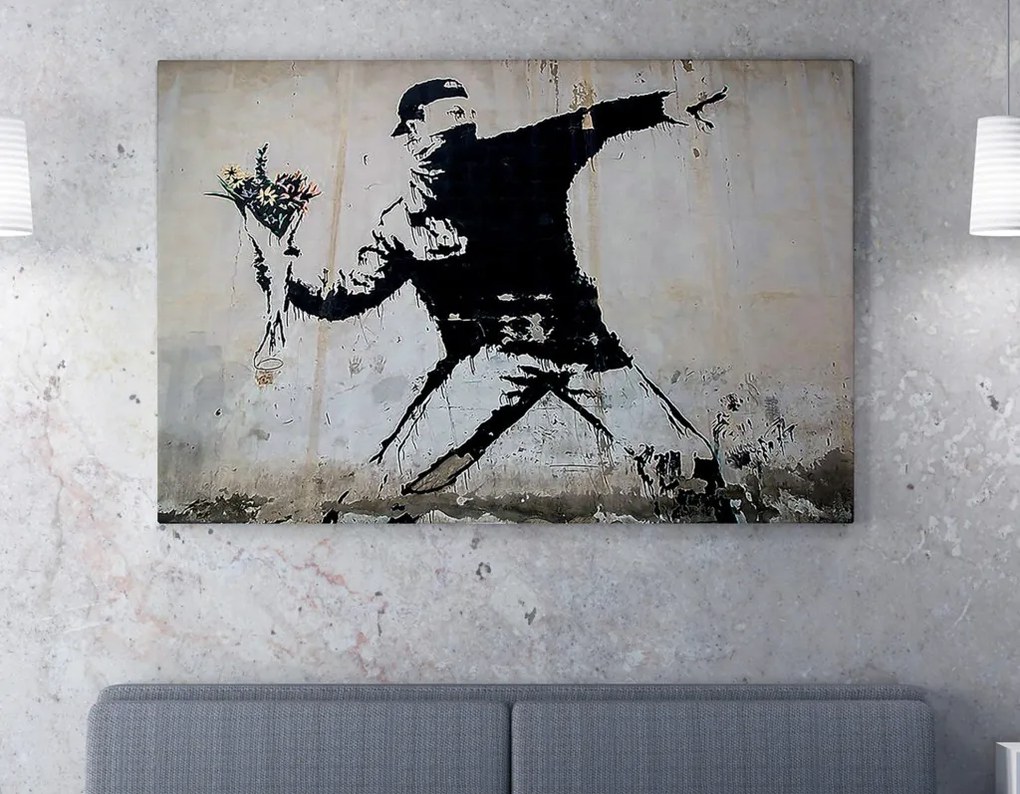 WY18 Banksy Virágdobáló vászonkép, 50 x 70 cm