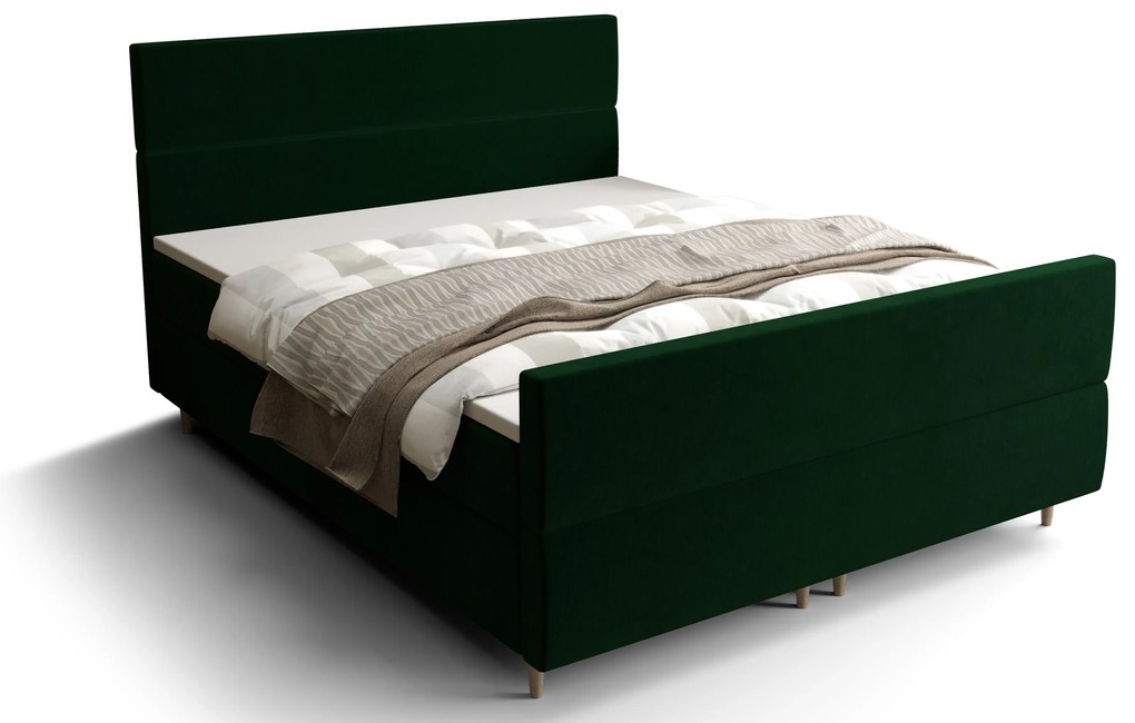 Franciaágy  Boxspring 180 cm Flu plus (sötétzöld) (matraccal és tárolóhellyel). 1046589