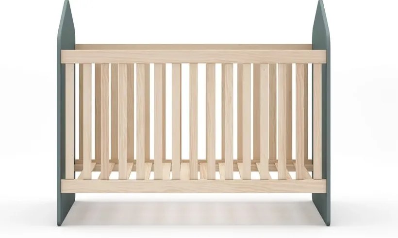 Natúr színű-szürkészöld babaágy 60x120 cm borovi fenyő dekorral Estefania – Marckeric