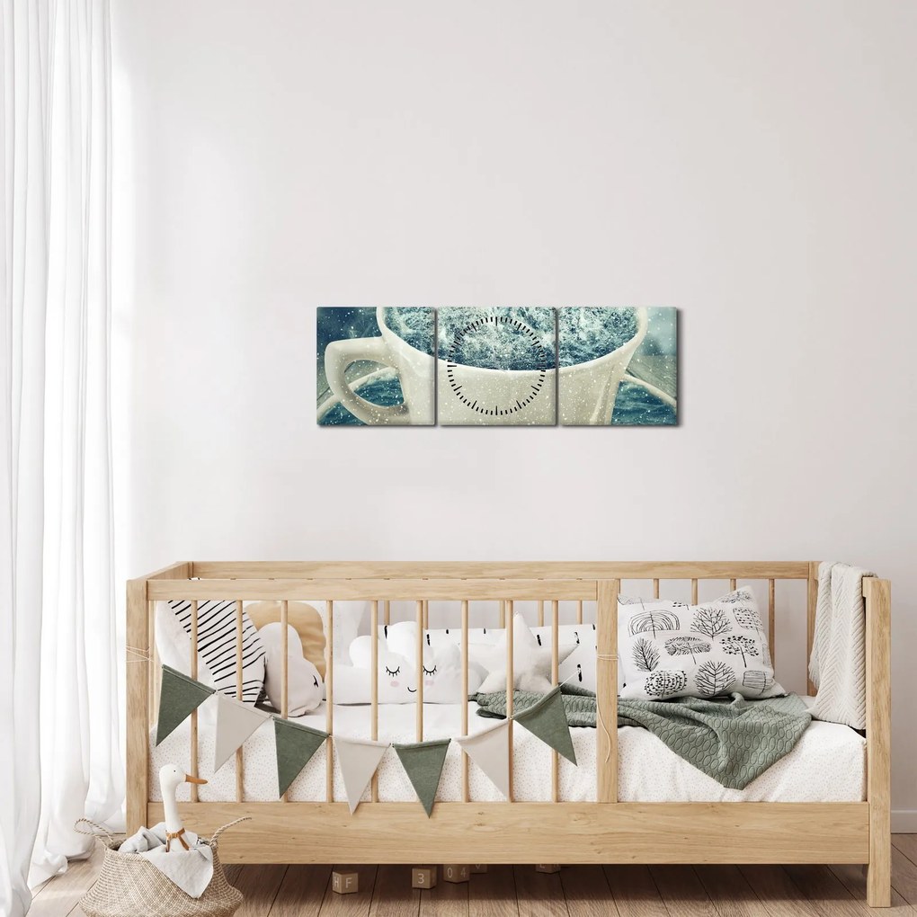 Kép - Téli világ egy bögrében (órával) (90x30 cm)