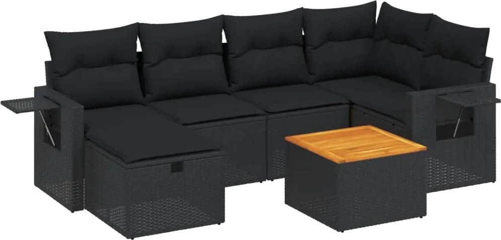 vidaXL 7 részes fekete polyrattan kerti ülőgarnitúra párnával