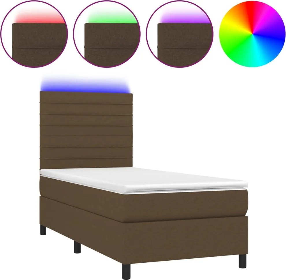vidaXL barna szövet rugós és LED-es ágy matraccal 100x200 cm